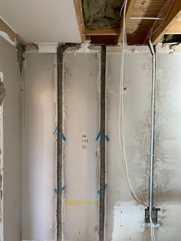 Wall chases with conduit and cables, Kildare