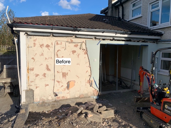 Before — residential extension prior to controlled demolition