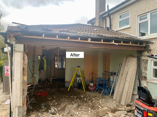 After — extension cleared, structure ready for rebuild