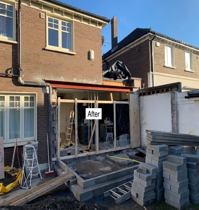 After — rear extension demolished, new opening revealed
